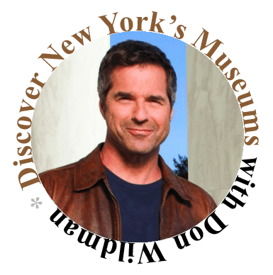 A man in a brown leather jacket and navy shirt stands against a blurred backdrop. Text around him reads, Discover New Yorks Museums, inviting you to explore the history and stories at the Tenement Museum of New York.
