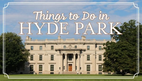A large mansion with classical architecture stands under a blue sky, surrounded by green trees. Text over the image reads, Discover Hyde Park: A Realm of Possibilities.